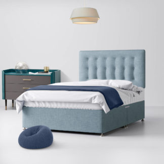 An Image of Cornell Buttoned Duck Egg Blue Fabric 2 Drawer Same Side Divan Bed - 3ft Single