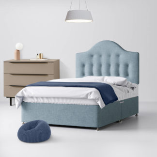 An Image of Victor Buttoned Duck Egg Blue Fabric 4 Drawer Divan Bed - 5ft King Size