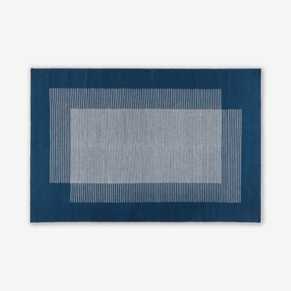 An Image of Caixa Wool Rug, Large 160 x 230cm, Indigo Blue