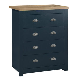 An Image of Highgate Navy Blue and Oak Wooden 4 Drawer Chest