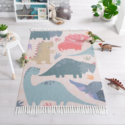 An Image of Walk The Dinosaur Washable Rug MultiColoured