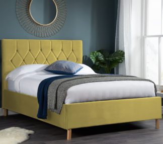 An Image of Loxley Mustard Velvet Bed Frame - 4ft6 Double