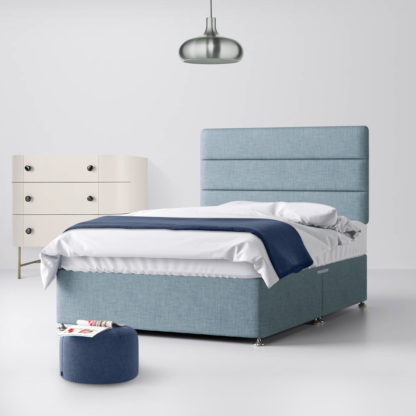 An Image of Cornell Lined Duck Egg Blue Fabric 2 Drawer Same Side Divan Bed - 2ft6 Small Single