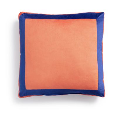 An Image of Habitat Velvet Block Patterned Cushion - Orange - 50x50cm