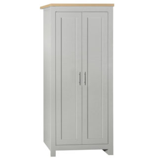 An Image of Highgate Grey and Oak Wooden 2 Door Wardrobe