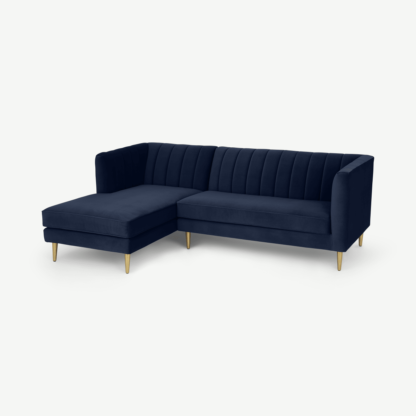 An Image of Amicie Left Hand Facing Chaise End Corner Sofa, Royal Blue Velvet