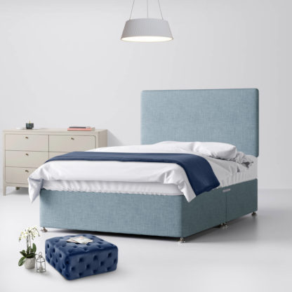 An Image of Cornell Plain Duck Egg Blue Fabric 2 Drawer Same Side Divan Bed - 4ft6 Double