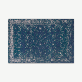 An Image of Yolanda Faded Persian Jacquard Rug, Large 160 x 230 cm, Petrol Blue