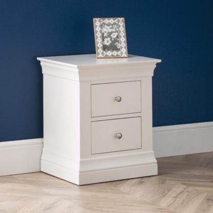 An Image of Clermont White Wooden 2 Drawer Bedside Table