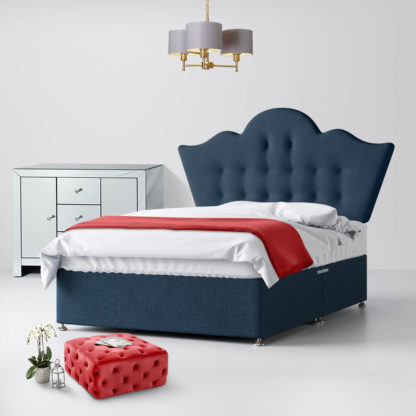 An Image of Florence Buttoned Midnight Blue Fabric Ottoman Divan Bed - 6ft Super King Size