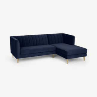 An Image of Amicie Right Hand Facing Chaise End Corner Sofa, Royal Blue Velvet