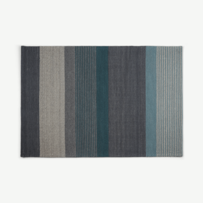 An Image of Sanlow Textured Stripe Rug, Large 160 x 230cm, Teal Blue