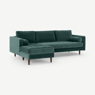 An Image of Scott 4 Seater Left Hand Facing Chaise End Corner Sofa, Petrol Cotton Velvet