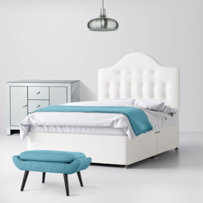 An Image of Victor Buttoned White Fabric Ottoman Divan Bed - 6ft Super King Size