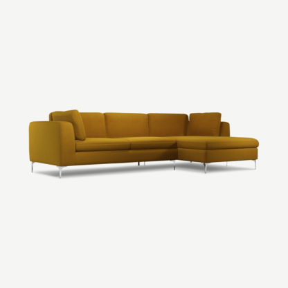 An Image of Monterosso Right Hand Facing Chaise End Sofa, Vintage Mustard Velvet with Chrome Leg