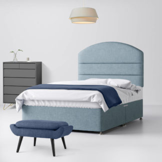 An Image of Dudley Lined Duck Egg Blue Fabric 2 Drawer Same Side Divan Bed - 6ft Super King Size