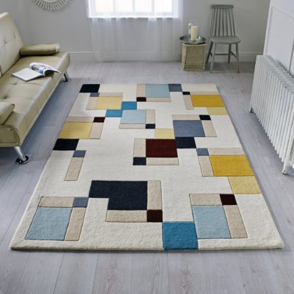 An Image of Illusion Abstract Blocks Rug Ochre (Yellow)