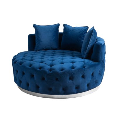 An Image of Frankfurt Loveseat - Navy Blue - Silver Base