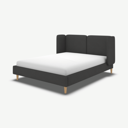 An Image of Ricola Double Bed, Etna Grey Wool with Oak Legs