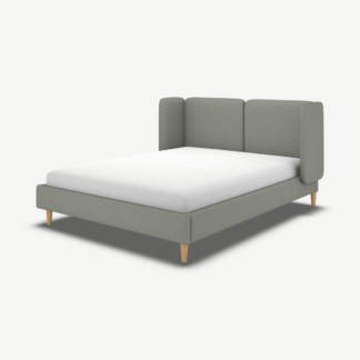 An Image of Ricola King Size Bed, Wolf Grey Wool with Oak Legs