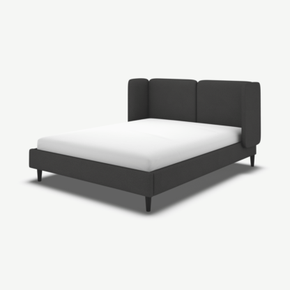 An Image of Ricola Double Bed, Etna Grey Wool with Black Stain Oak Legs