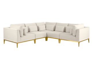 An Image of Cassie Large Corner Sofa – Chalk – Brushed Brass Base