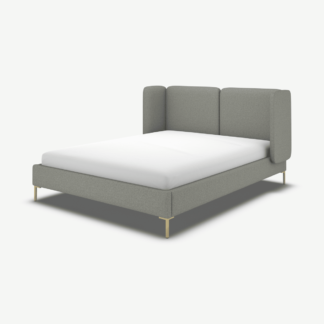 An Image of Ricola King Size Bed, Wolf Grey Wool with Brass Legs