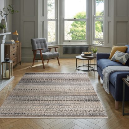 An Image of Parker Rug Blue, Brown and White