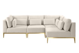 An Image of Cassie Right Hand Corner Sofa – Chalk – Brushed Brass Base