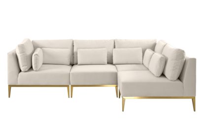 An Image of Cassie Right Hand Corner Sofa – Chalk – Brushed Brass Base