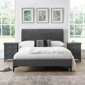 An Image of Sanderson Grey Velvet Fabric Bed Frame - 6ft Double