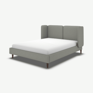 An Image of Ricola King Size Bed, Wolf Grey Wool with Walnut Stain Oak Legs