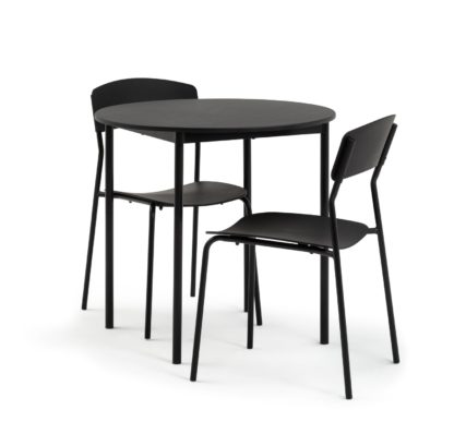 An Image of Habitat Stella Wood Effect Dining Table & 2 Black Chairs