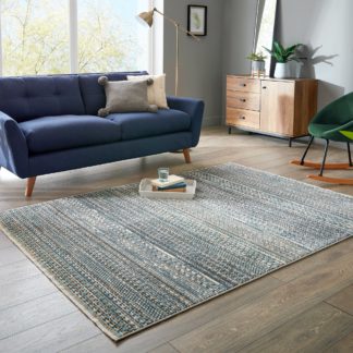 An Image of Parker Rug Blue, Brown and White