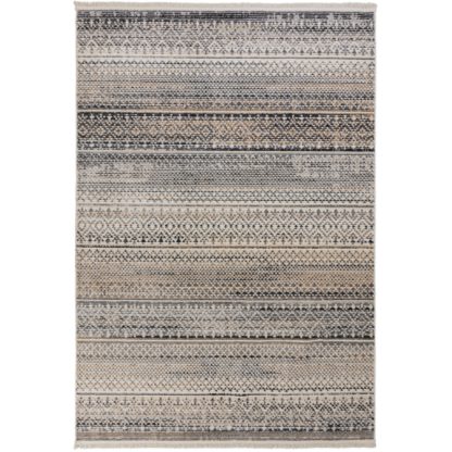 An Image of Parker Rug Blue, Brown and White