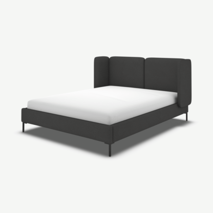 An Image of Ricola Super King Size Bed, Etna Grey Wool with Black Legs