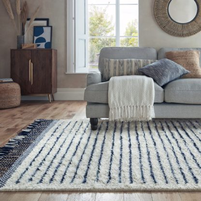 An Image of Zemer Wool Berber Rug Navy (Blue)