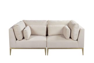 An Image of Cassie Two Seat Sofa – Chalk – Brushed Brass Base