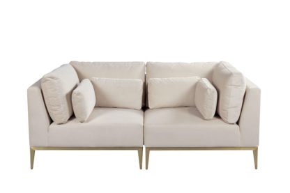 An Image of Cassie Two Seat Sofa – Chalk – Brushed Brass Base