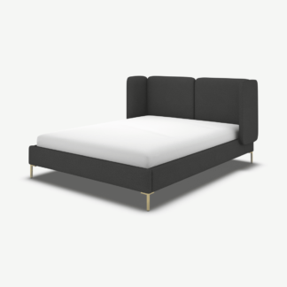 An Image of Ricola Double Bed, Etna Grey Wool with Brass Legs