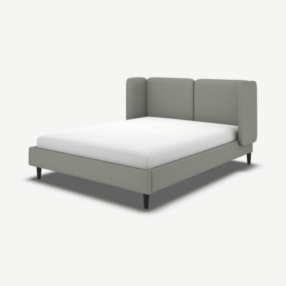 An Image of Ricola King Size Bed, Wolf Grey Wool with Black Stain Oak Legs