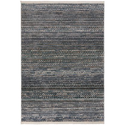 An Image of Parker Rug Blue, Brown and White