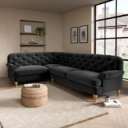 An Image of Canterbury Luxury Velvet Left Hand Corner Sofa Black