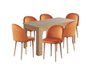 An Image of Habitat Miami Extending Dining Table & 6 Orange Chairs