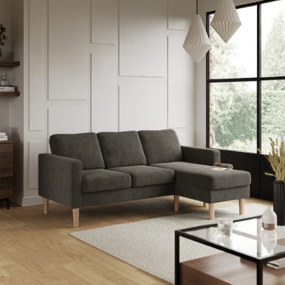 An Image of Jacob Cord Compact Corner Chaise Sofa Charcoal