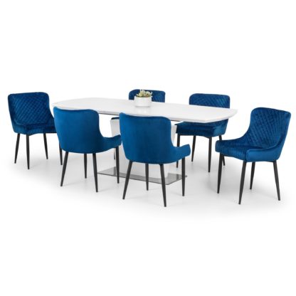 An Image of Como Dining Table with 6 Luxe Blue Chairs Blue/White