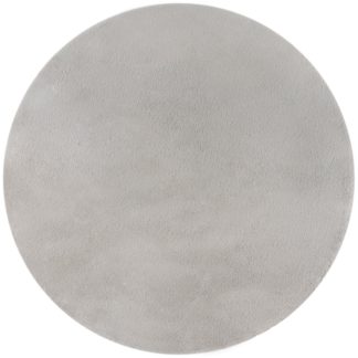 An Image of Faux Fur Supersoft Lush Circle Rug Grey