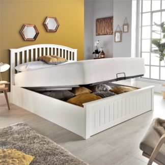 An Image of Grayson White Wooden Ottoman Storage Bed Frame - 4ft6 Double