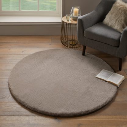 An Image of Faux Fur Supersoft Lush Circle Rug Grey