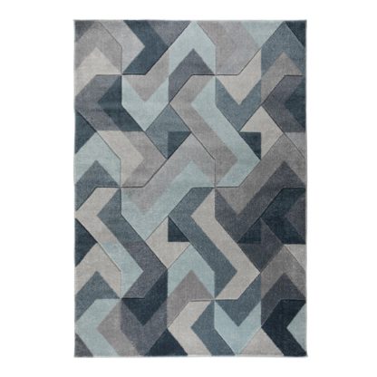 An Image of Hand Carved Aurora Geometric Rug Aurora Denim